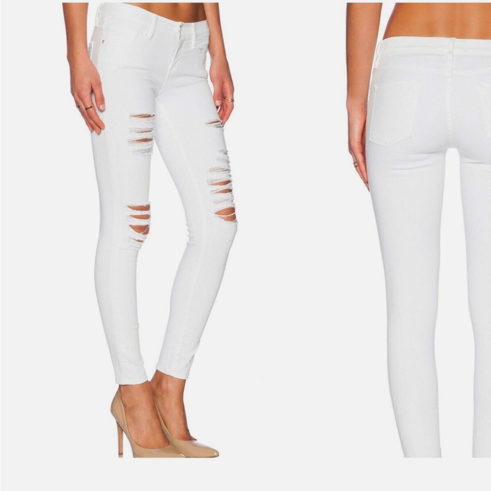 Frame Le Skinny Ripped Jeans in White, size 27